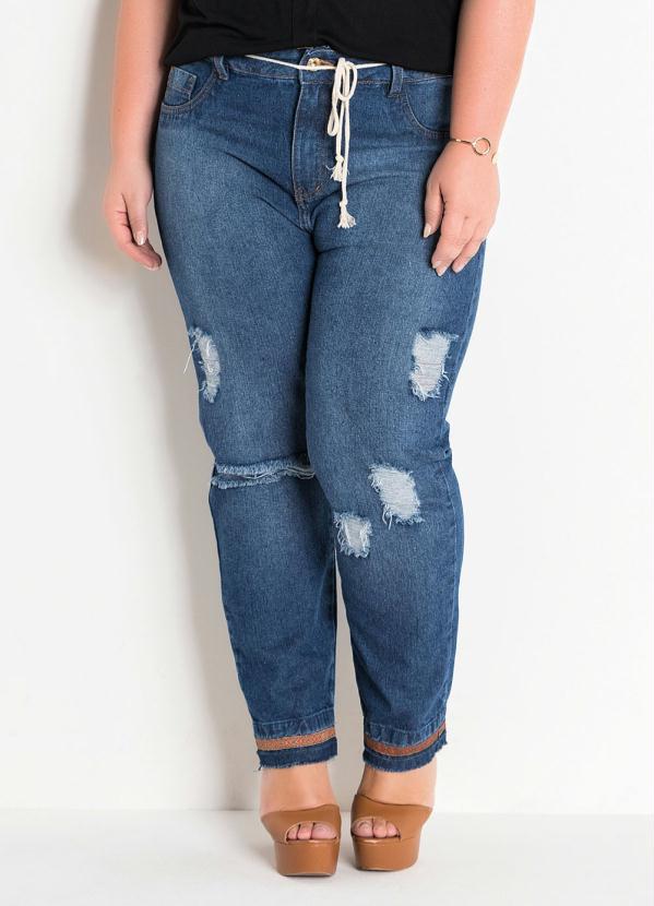 Cal�a (Jeans) Plus Size com Cord�o e Destroyed
