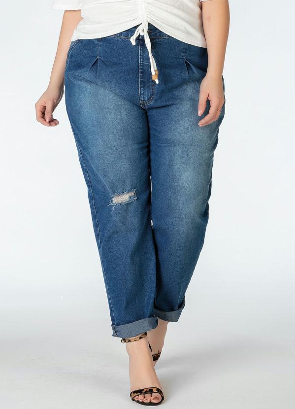 Cal�a Plus Size (Azul) com Pregas