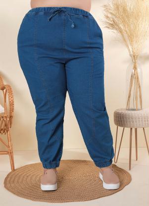Cal�a Plus Size (Jeans) com El�stico C�s e Barra