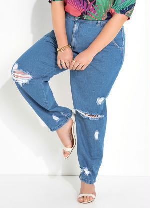 Calça Slouchy (Jeans) Destroyed Sawary Plus Size Calça Slouchy (Jeans) Destroyed Sawary Plus Size