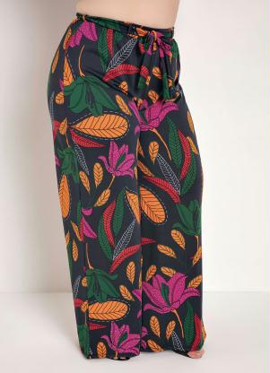 Calça (Floral) Pantalona com Faixa Plus Size Calça (Floral) Pantalona com Faixa Plus Size