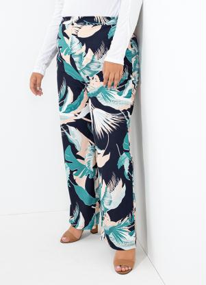 Calça (Folhagem Marinho) com Elástico Plus Size Calça (Folhagem Marinho) com Elástico Plus Size