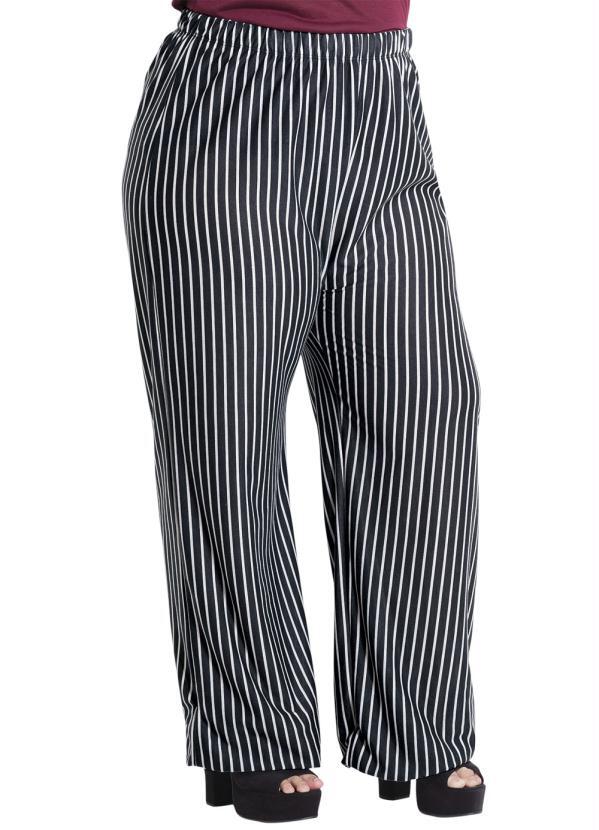 calça pantalona listrada plus size