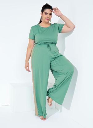 Calça Pantalona (Verde e Nude) Plus Size Calça Pantalona (Verde e Nude) Plus Size