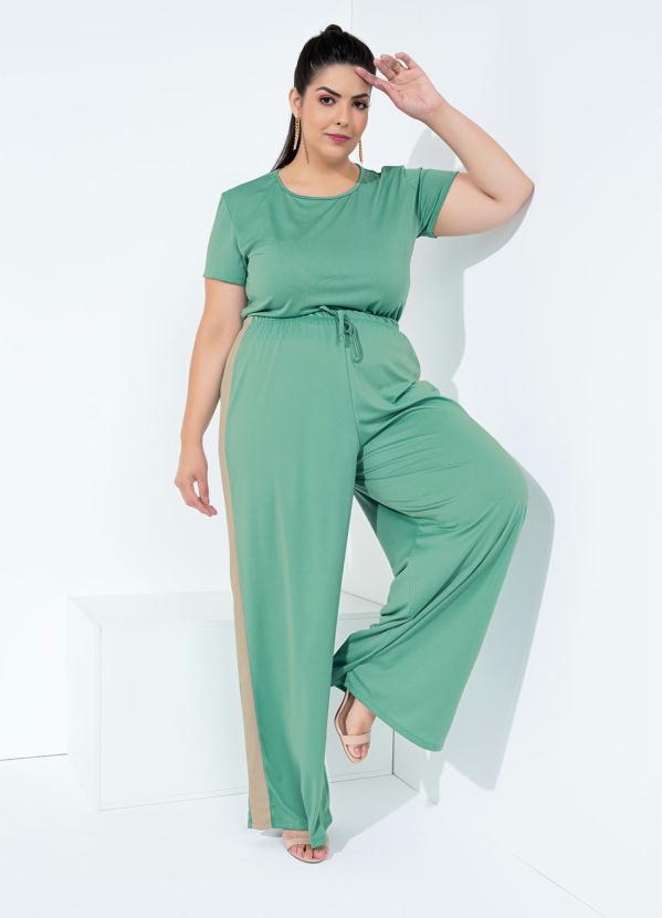 Calça Pantalona (Verde e Nude) Plus Size Calça Pantalona (Verde e Nude) Plus Size