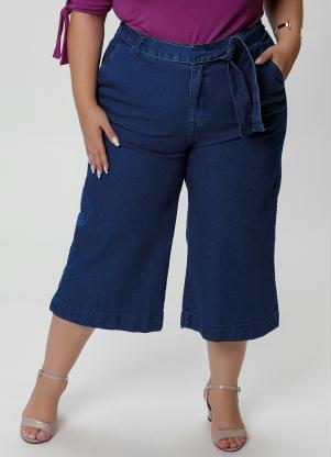 Cal�a Pantacourt (Jeans) com Amarra��o na Cintura