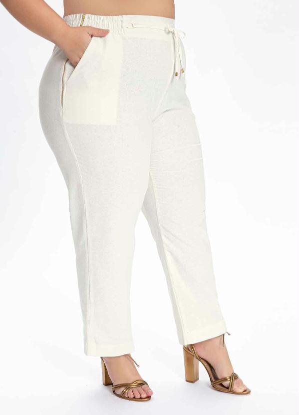 Calça Plus Size (Off White) com Elástico no Cós Calça Plus Size (Off White) com Elástico no Cós