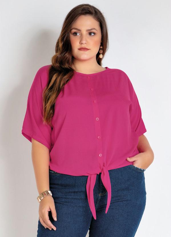 Camisa Plus Size (Pink) com Amarra��o e Bot�es