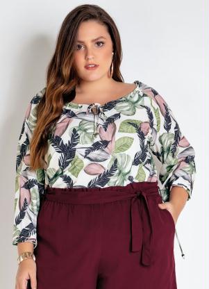 Blusa Plus Size (Folhas) com Amarração Blusa Plus Size (Folhas) com Amarração