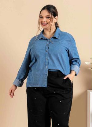 Camisa Jeans Plus Size (Azul) com Botões Camisa Jeans Plus Size (Azul) com Botões