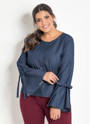 Camisa (Jeans) Plus Size com Mangas Flare