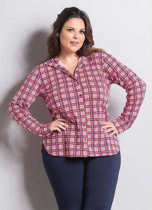 Camisa Manga Longa (Xadrez) Marguerite Plus Size