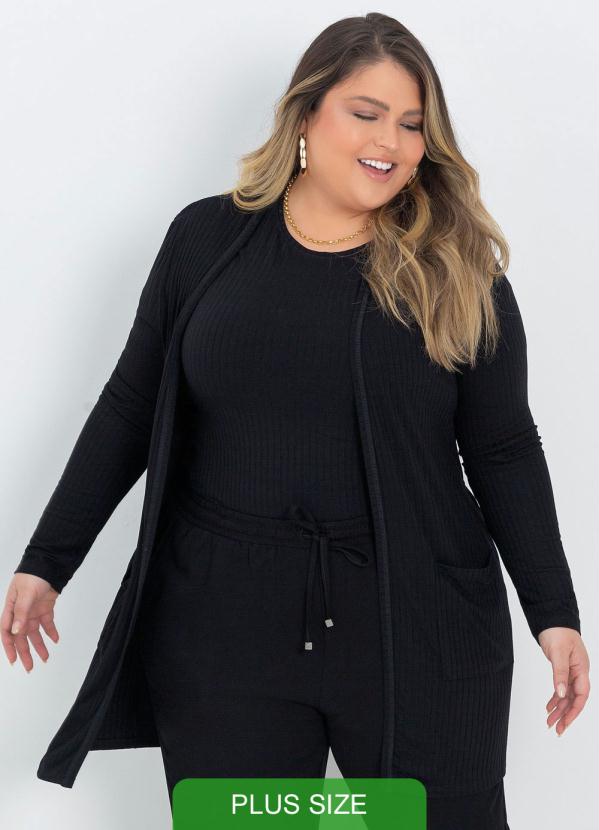 cardigan canelado plus size