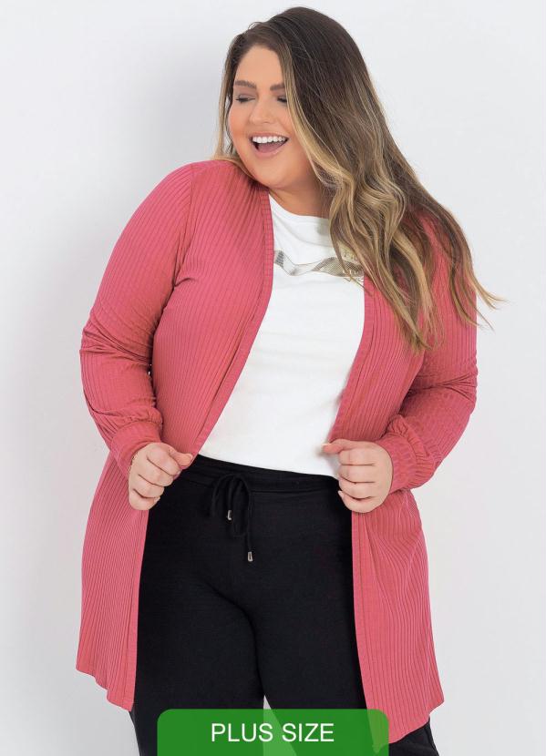 cardigan canelado plus size