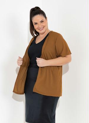 Cardigan (Caramelo) Canelado Plus Size