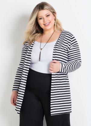 Cardigan (Listrado) Manga Longa Plus Size