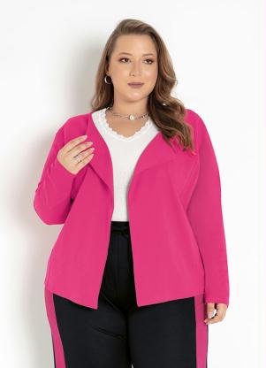 Cardigan (Pink) com Mangas Longas Plus Size
