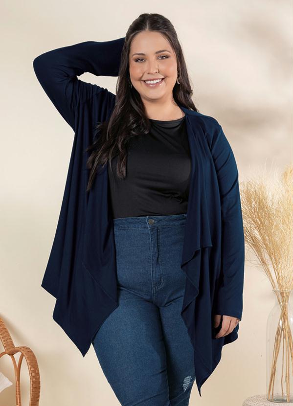 Cardigan Plus Size (Marinho) com Pontas Cardigan Plus Size (Marinho) com Pontas