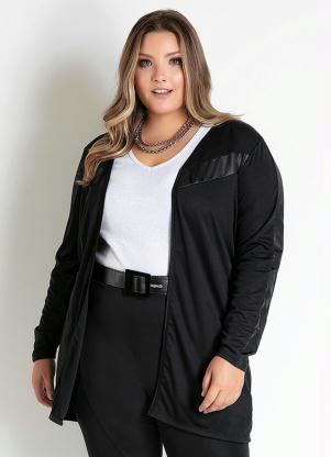 Cardigan (Preto) com Recortes em Cirrê Plus Size Cardigan (Preto) com Recortes em Cirrê Plus Size