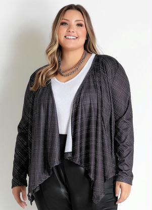 Cardigan (Xadrez Preto) com Recortes Plus Size Cardigan (Xadrez Preto) com Recortes Plus Size