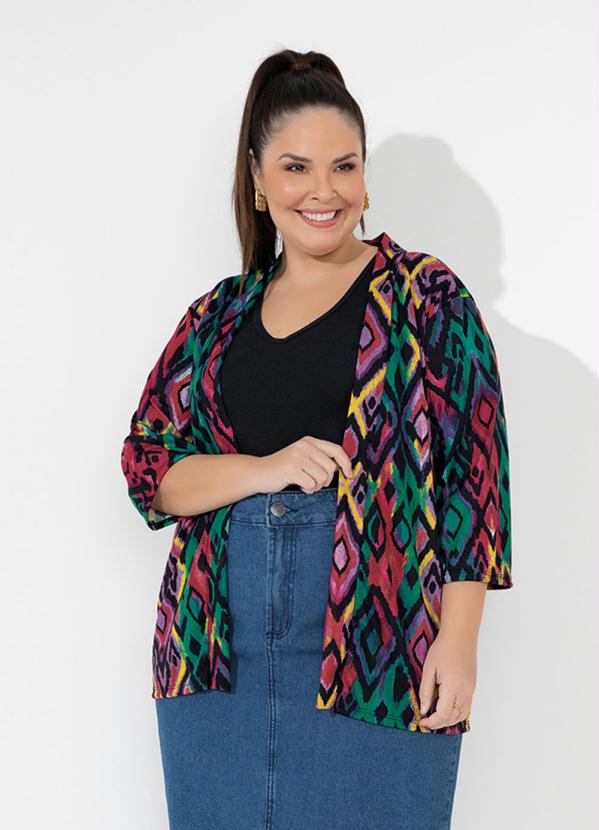 Kimono (Abstrato Colorido) com Mangas Plus Size