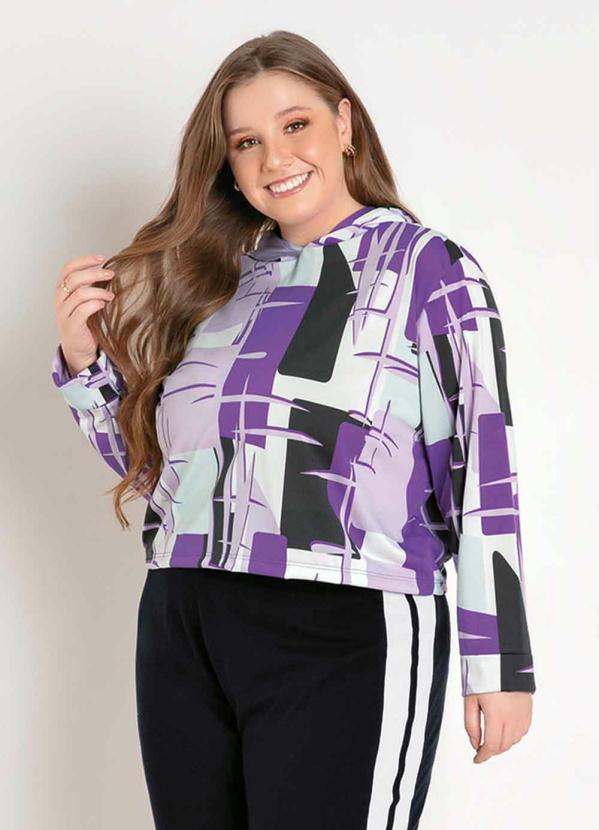 Casaco (Abstrato Roxo) com Capuz Plus Size