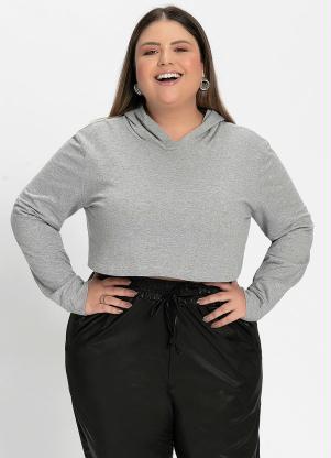 Casaco Cropped (Mescla) com Capuz Plus Size Casaco Cropped (Mescla) com Capuz Plus Size
