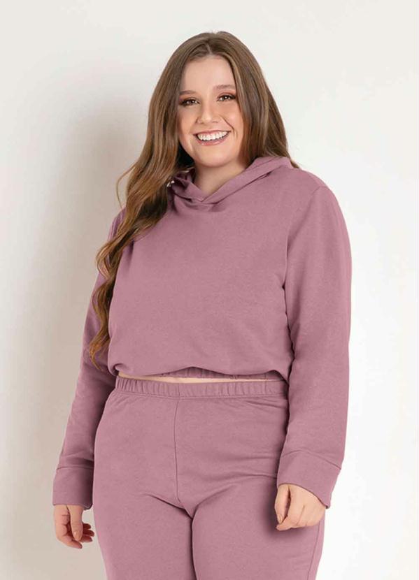 Casaco Cropped (Rosa) com Capuz Plus Size