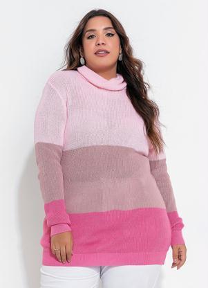 Casaco de Tricô Plus Size (Rosa) Casaco de Tricô Plus Size (Rosa)