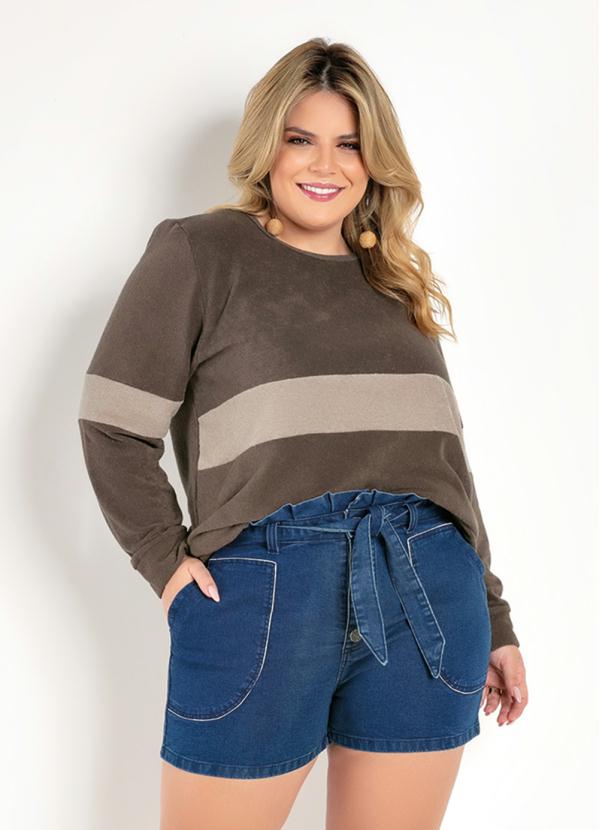 Casaco (Marrom) com Recortes Plus Size