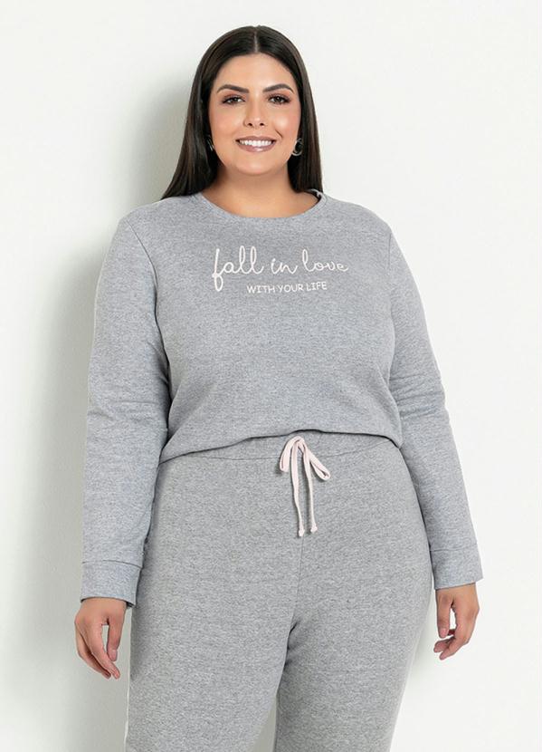 Casaco (Mescla) com Estampa na Frente Plus Size