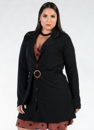 Casaco Plus Size Alongado (Preto) com Cinto