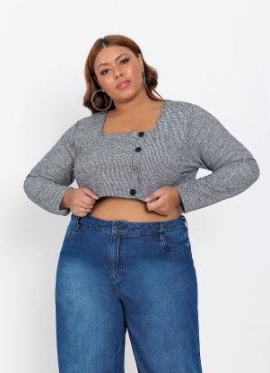 Casaco Plus Size (Cinza) Sustent�vel com Bot�es