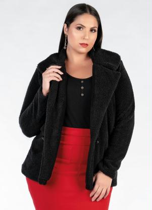 Casaco Plus Size (Preto) de Pelo Sintético Casaco Plus Size (Preto) de Pelo Sintético