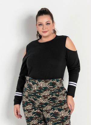 Casaco (Preto) com Ombros Vazados Plus Size Casaco (Preto) com Ombros Vazados Plus Size