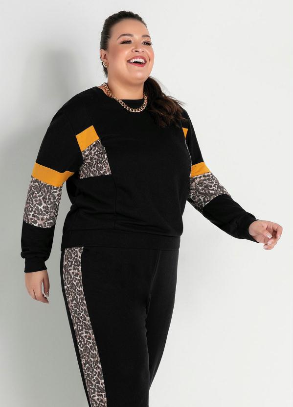 Casaco (Preto) com Recortes Estampados Plus Size Casaco (Preto) com Recortes Estampados Plus Size