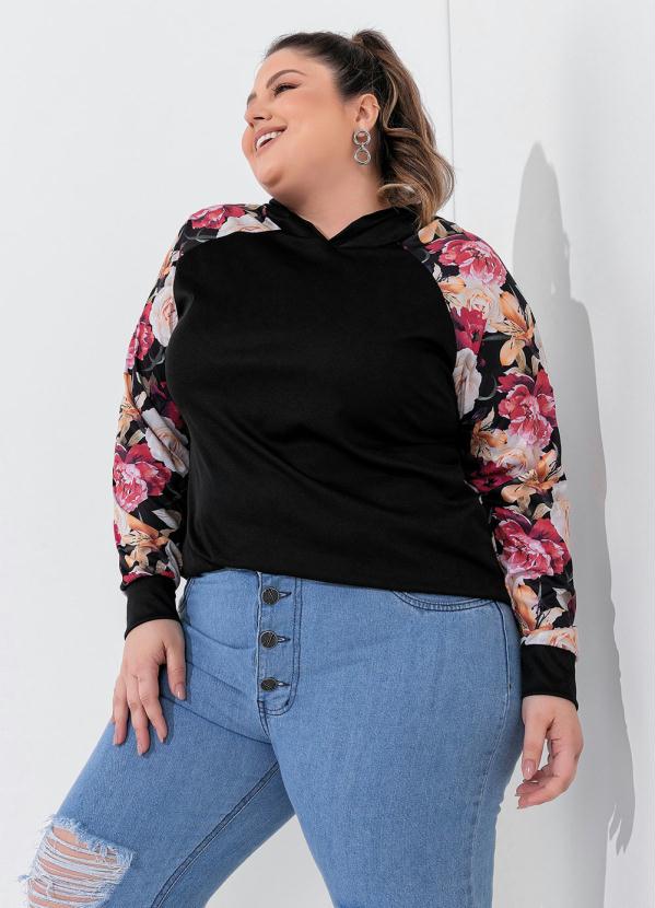 plus size floral moletom com capuz