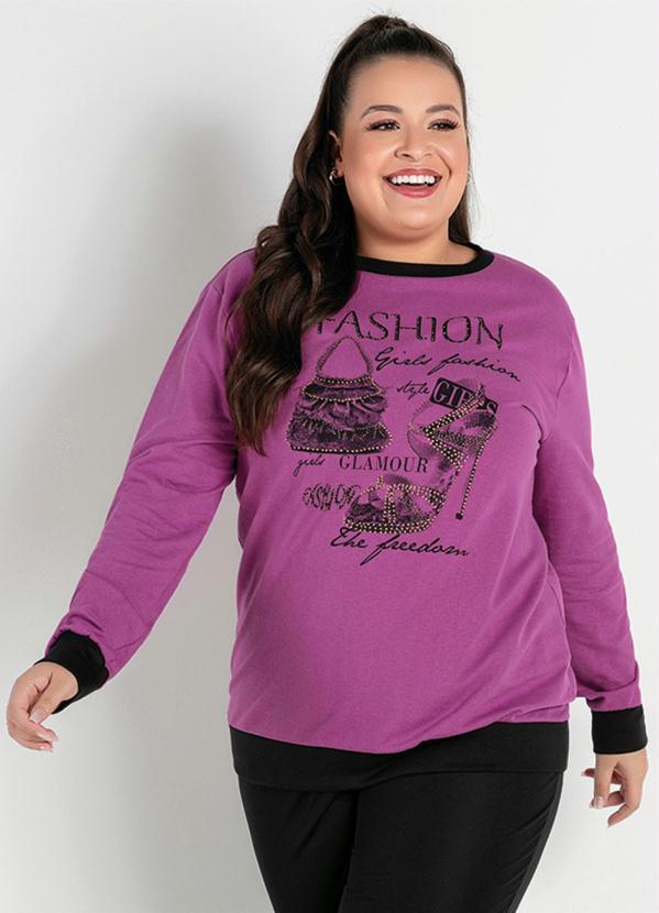 Casaco (Roxo) com Estampa na Frente Plus Size