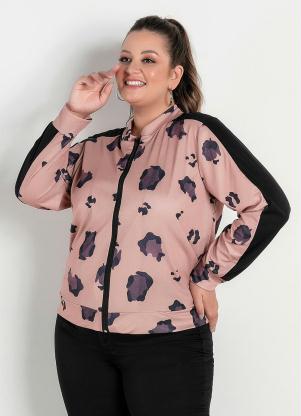 Jaqueta com Z�per (On�a Marrom) Plus Size