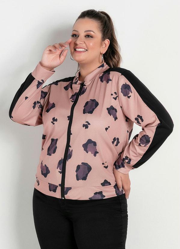 Jaqueta com Z�per (On�a Marrom) Plus Size