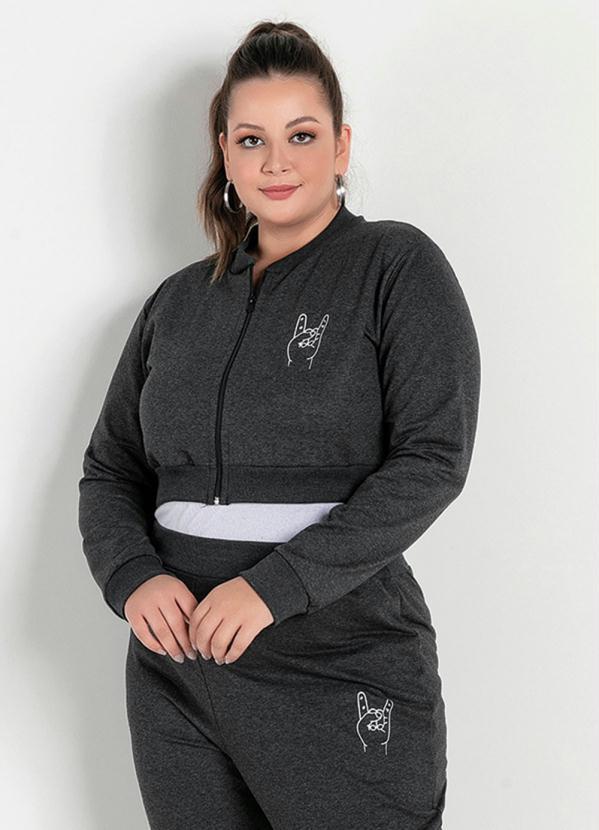Jaqueta Cropped (Mescla Preto) Plus Size Jaqueta Cropped (Mescla Preto) Plus Size