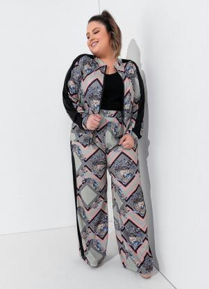 Jaqueta (Flor e Geom�trico Verde) Plus Size