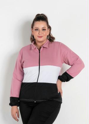 Jaqueta (Tricolor) com Gola e Mangas Plus Size Jaqueta (Tricolor) com Gola e Mangas Plus Size