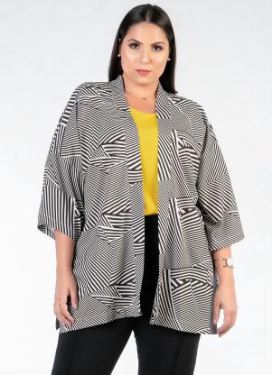 Kimono Plus Size (Preto Branco) com Mangas 3/4 Kimono Plus Size (Preto Branco) com Mangas 3/4