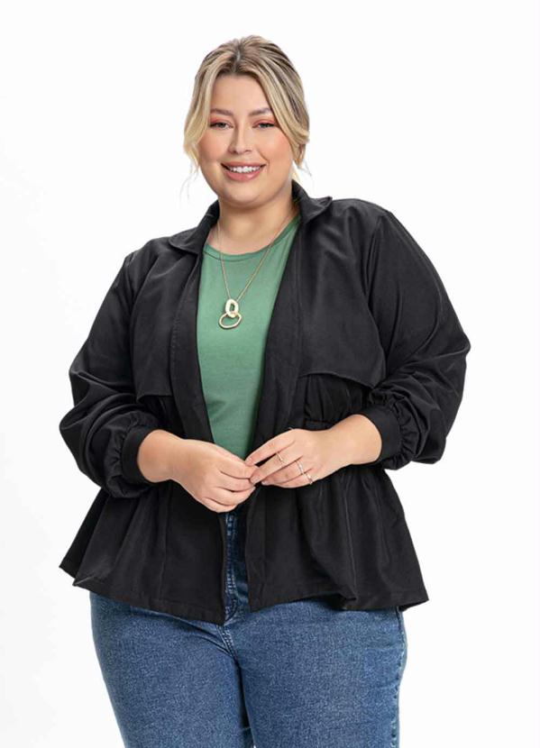 Parka Plus Size (Preta) com El�stico na Cintura