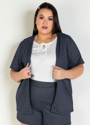 Kimono (Po� Marinho) com Mangas Curtas Plus Size