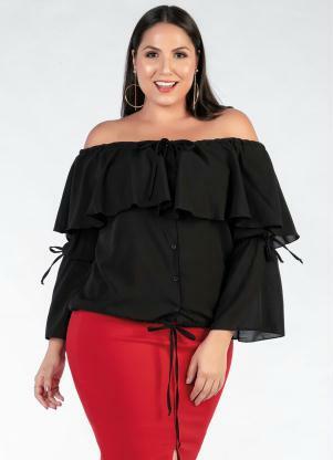 Blusa Plus Size (Preta) com Babados Blusa Plus Size (Preta) com Babados