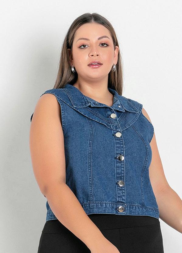 Colete (Jeans) com Babado Plus Size