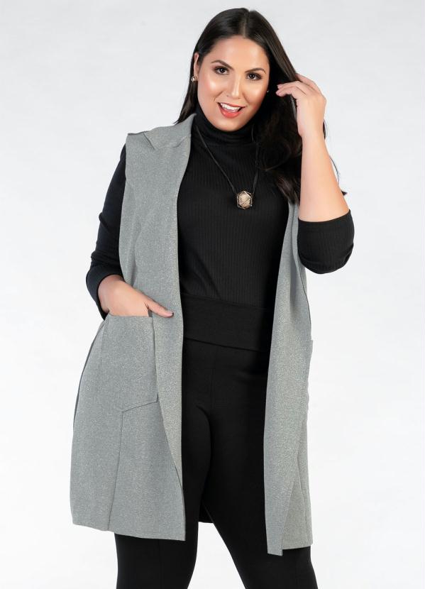 Colete Plus Size (Cinza) Alongado Colete Plus Size (Cinza) Alongado