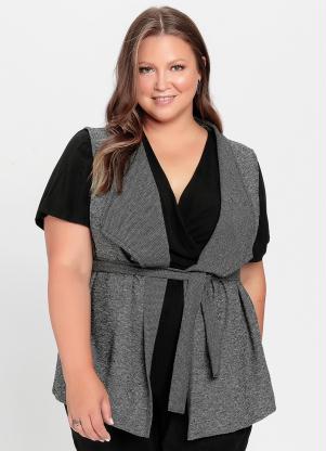 Colete Plus Size (Preto Mescla) com Faixa